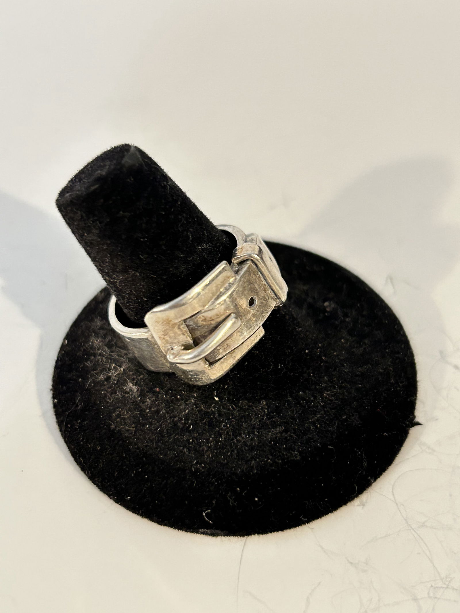 Vintage Sterling Silver Belt Buckle Ring Modernist Mexico CII sz 9 (1 of 5)