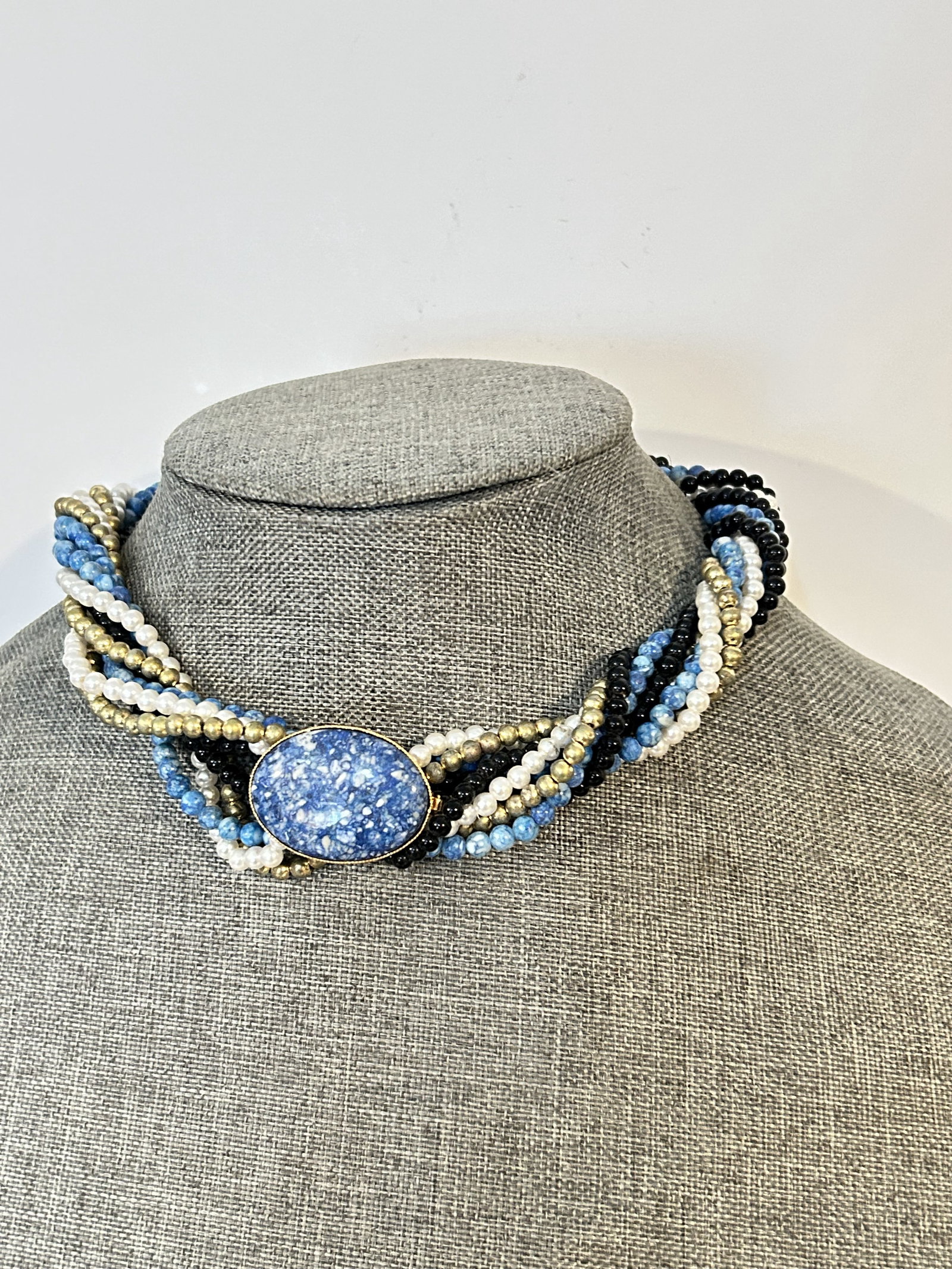 Vintage tiney blue Beaded choker Necklace: Vintage tiney blue Beaded choker Necklace Please view all photos as they are part of the description and condition of this Item, Feel free to contact me with questions or picture requests! Used Item A