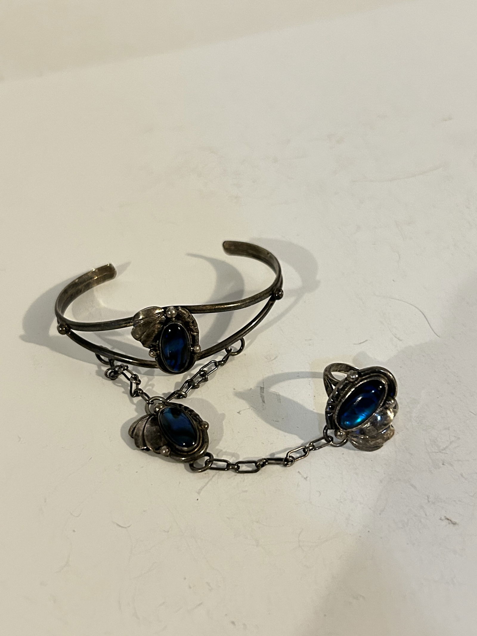 Antique Navajo Slave Bracelet Cuff Ring Combo Sterling Silver 7" (1 of 5)