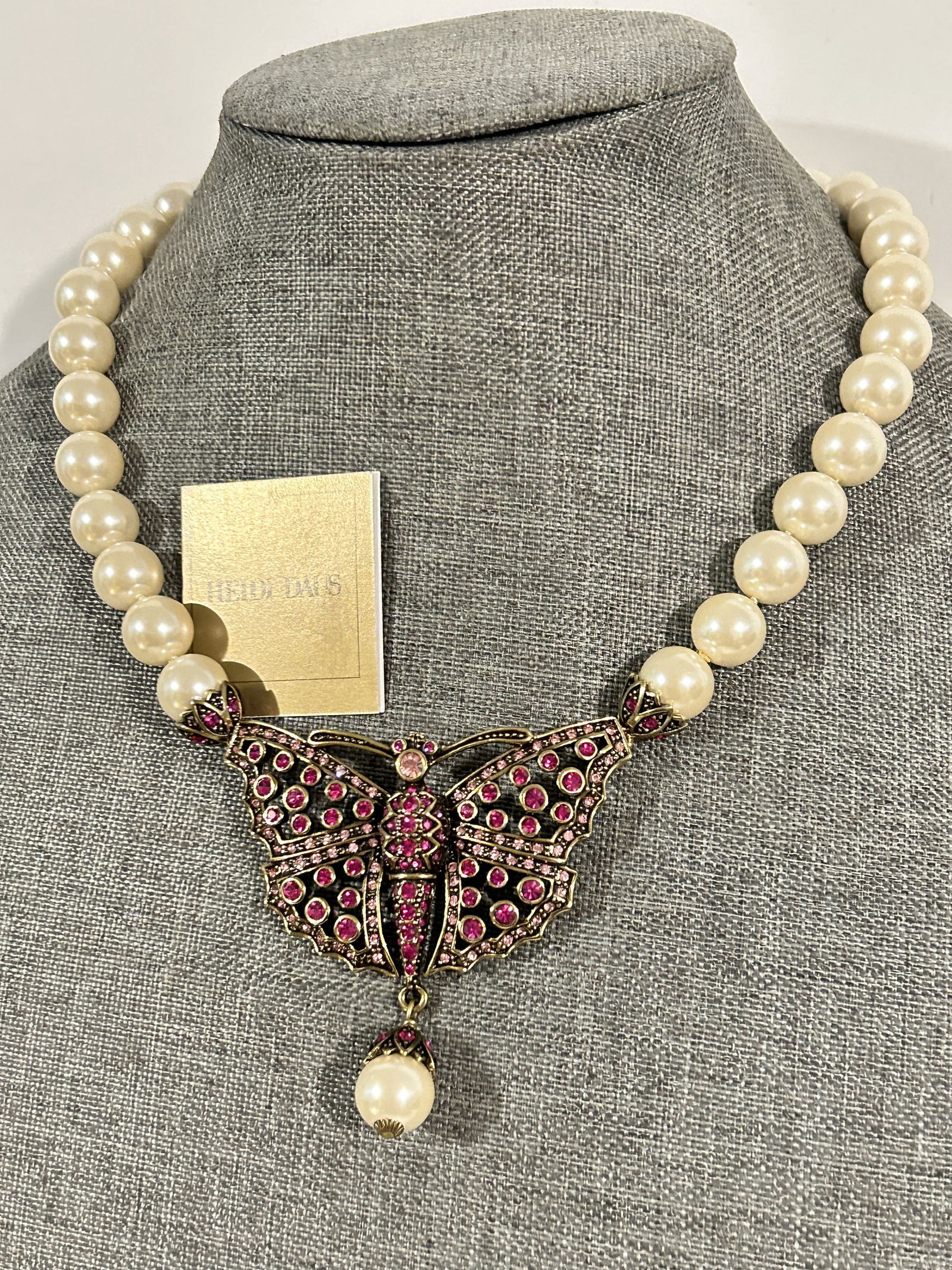 Heidi Daus Pearl & Swarovski Crystals Butterfly Adjustable Necklace 16" New (1 of 6)