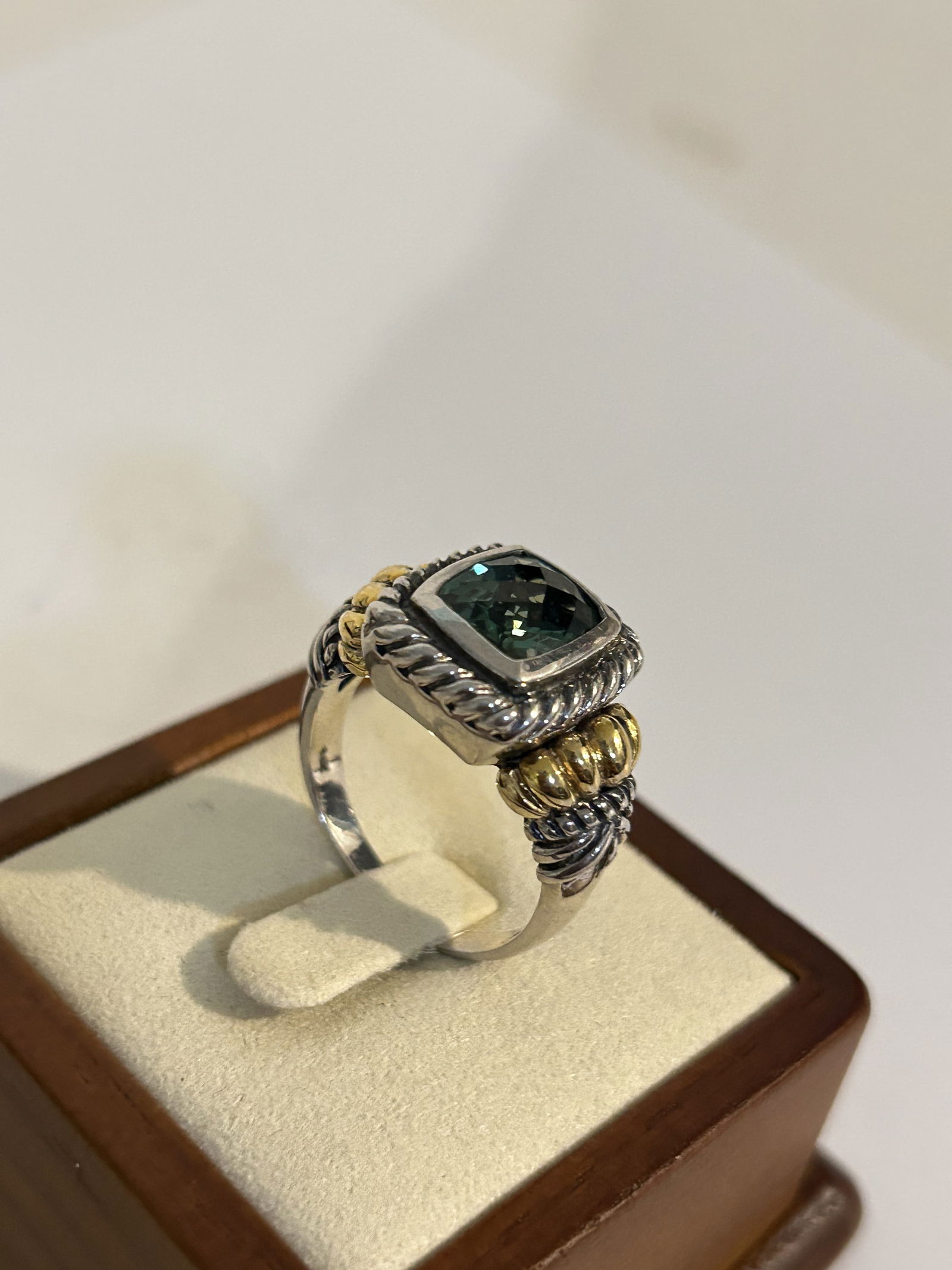 BJC Samuel Benham Sterling Silver 14k Gold Green Tourmaline Ring sz 10 (1 of 5)