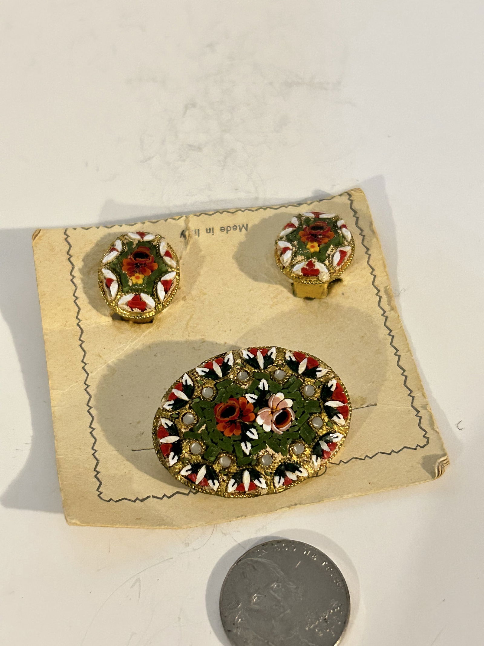 Antique Micro Mosaic Brooch & earrings Millefiori Floral Italy New (1 of 5)