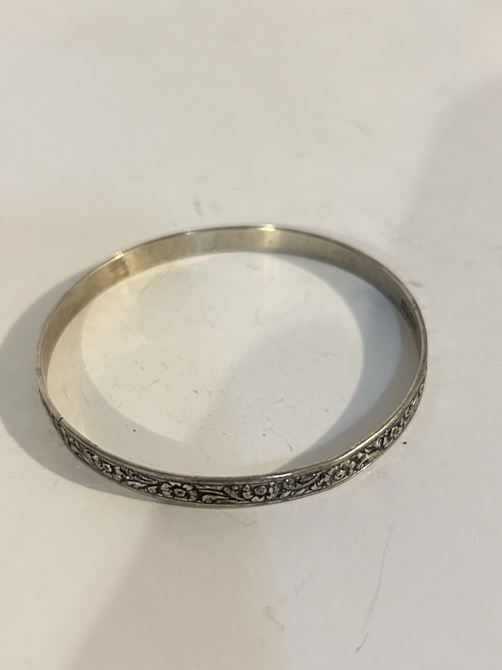 DANECRAFT 925 Silver - Vintage Shiny Floral Vine Motif Bangle Bracelet 8" (1 of 4)