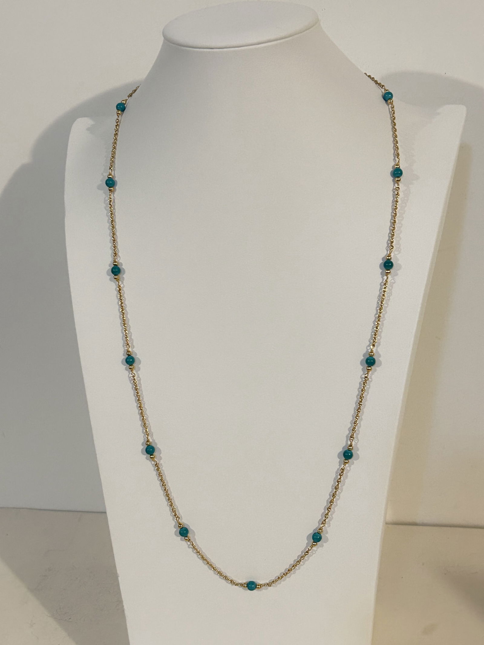 Vintage 14K Gold beaded Turquoise rope Necklace 30" 8grams (1 of 5)