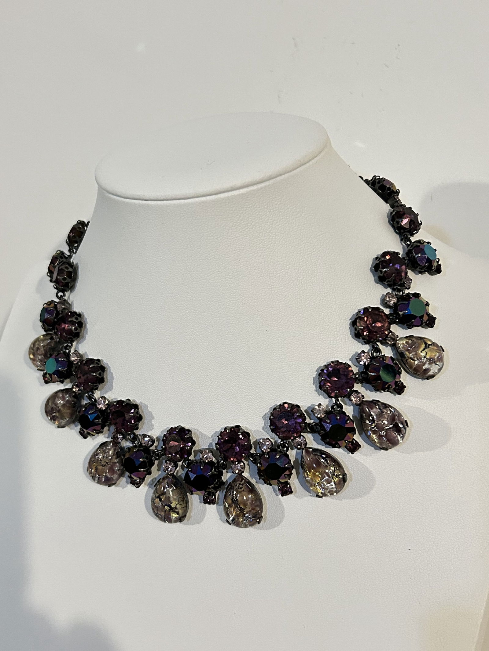 Vintage Austrian Blue Crystal early 1900s Jewelry Necklace Rhinestones 16" (1 of 5)