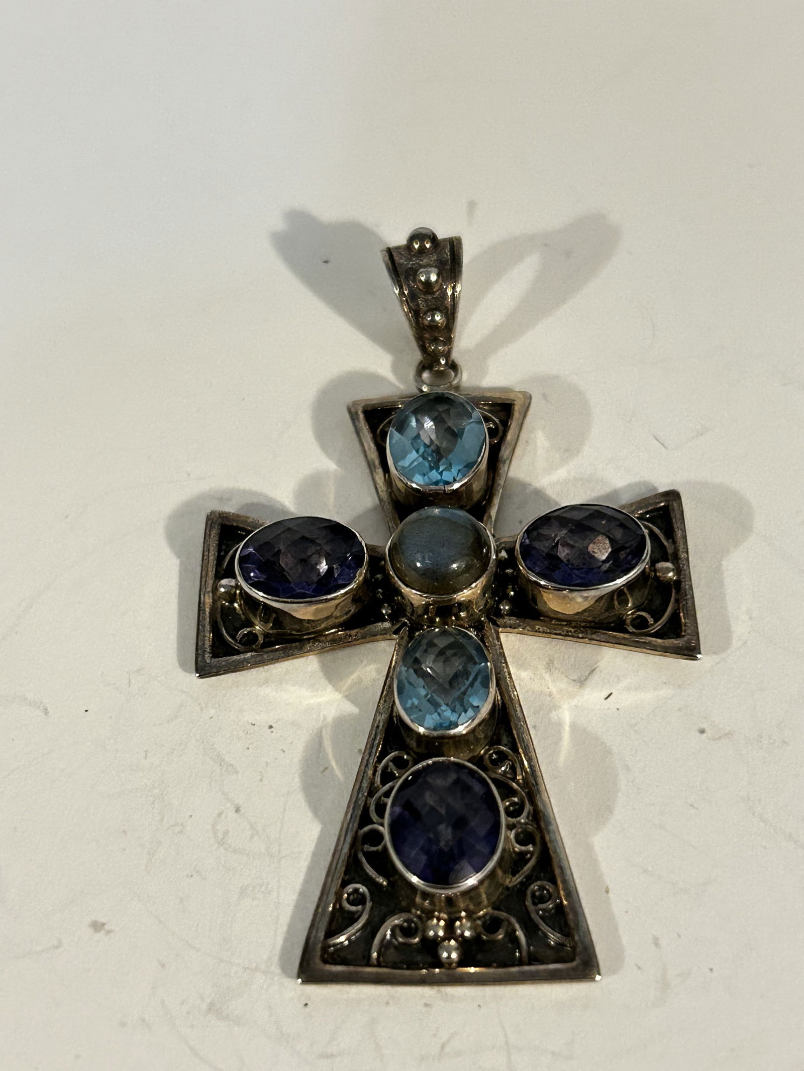 NICKY BUTLER Sterling Silver Vintage Real Amethyst & Topaz Cross Pendant (1 of 5)