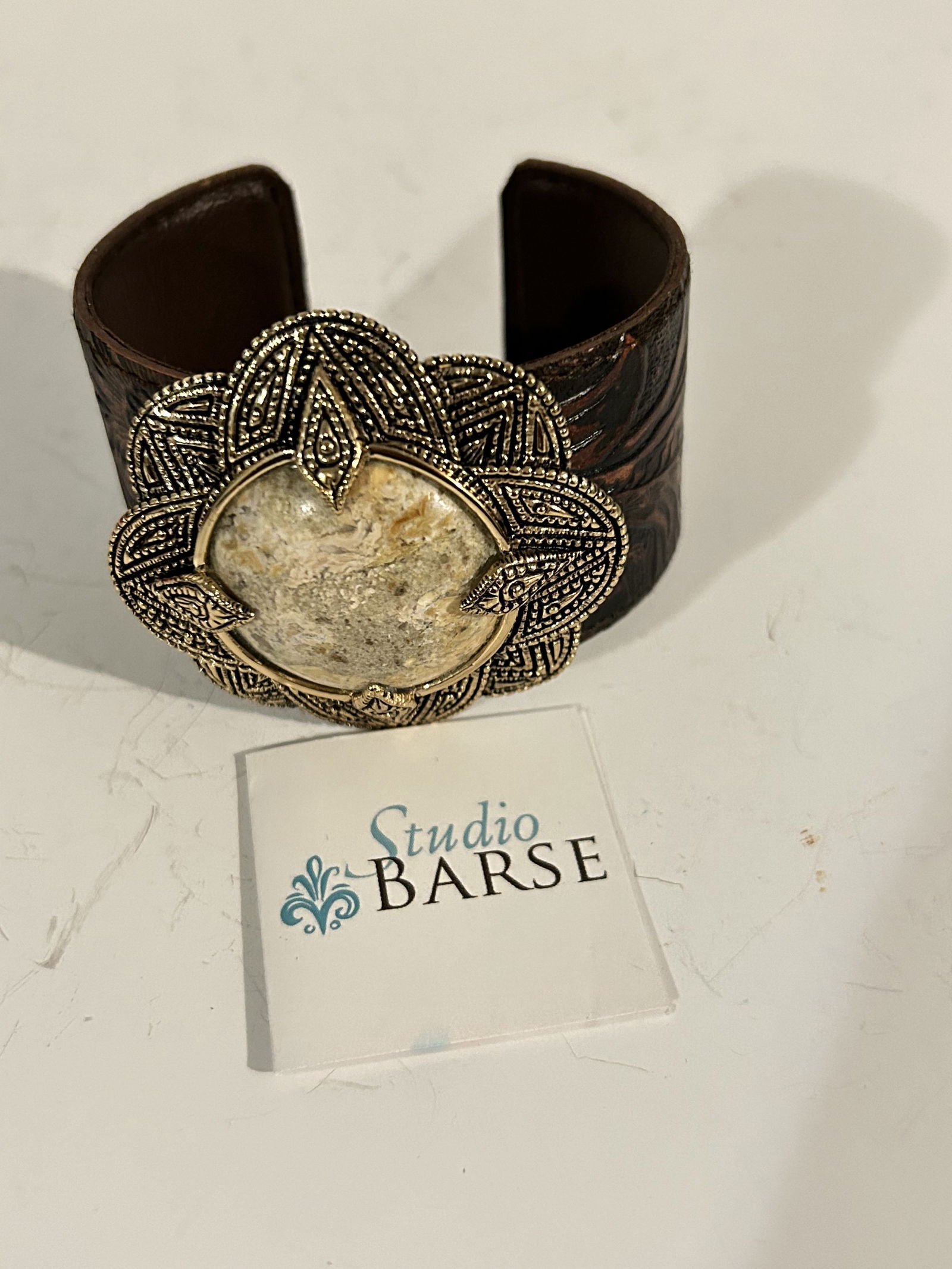 Barse African Opal Cuff Bracelet- Embossed Leather-Bronze New (1 of 5)