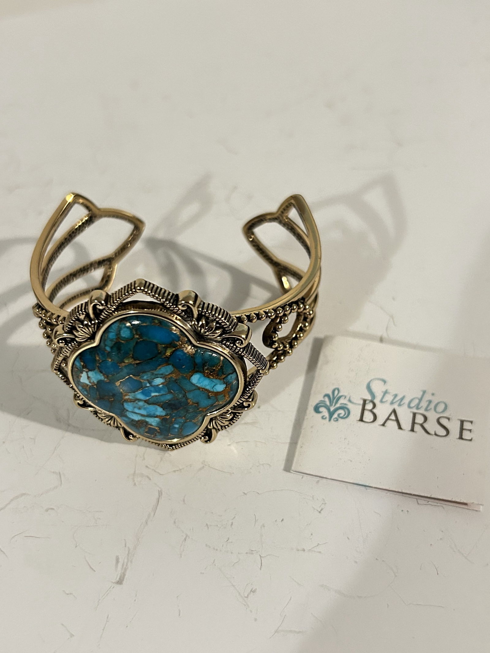 NEW Barse Cuff Bracelet Turquoise Antique Gold Tone STUNNING 8" (1 of 5)