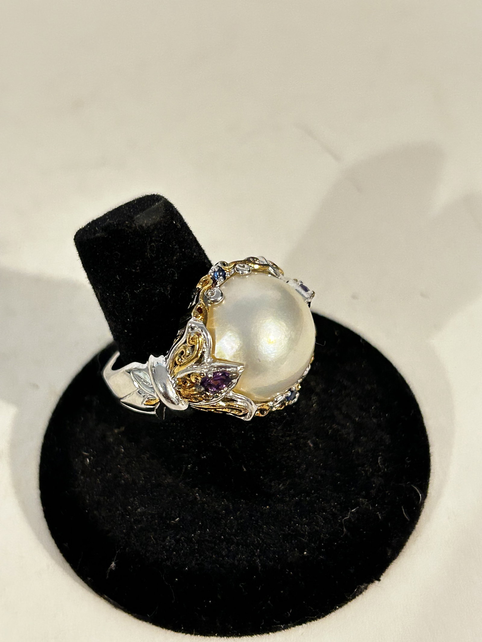 Michael Valitutti Sterling Silver Mabe Pearl Sapphire & Amethyst Ring sz 8 (1 of 6)