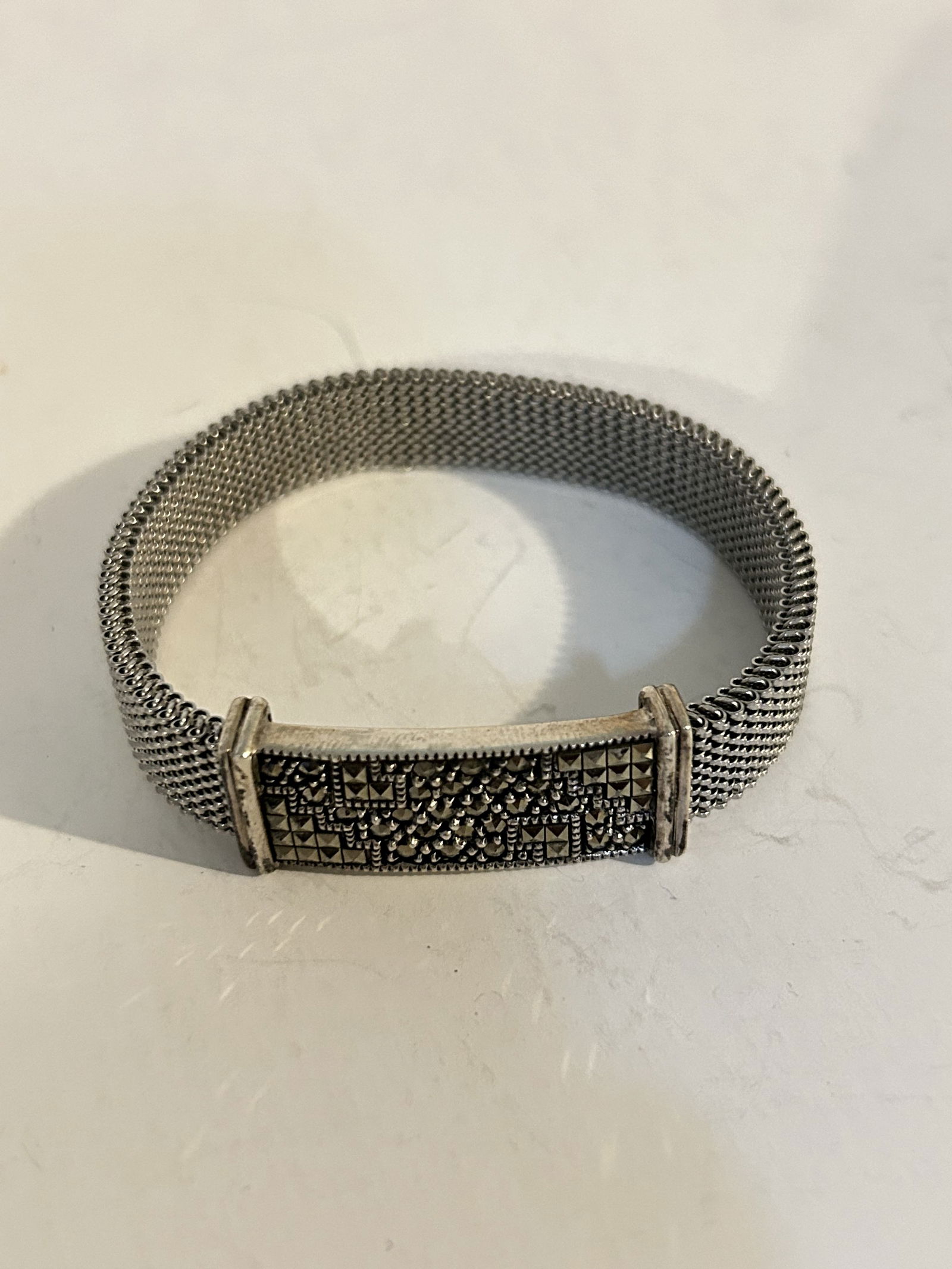 Vintage Sterling Silver Mesh Bangle Bracelet 7" (1 of 5)