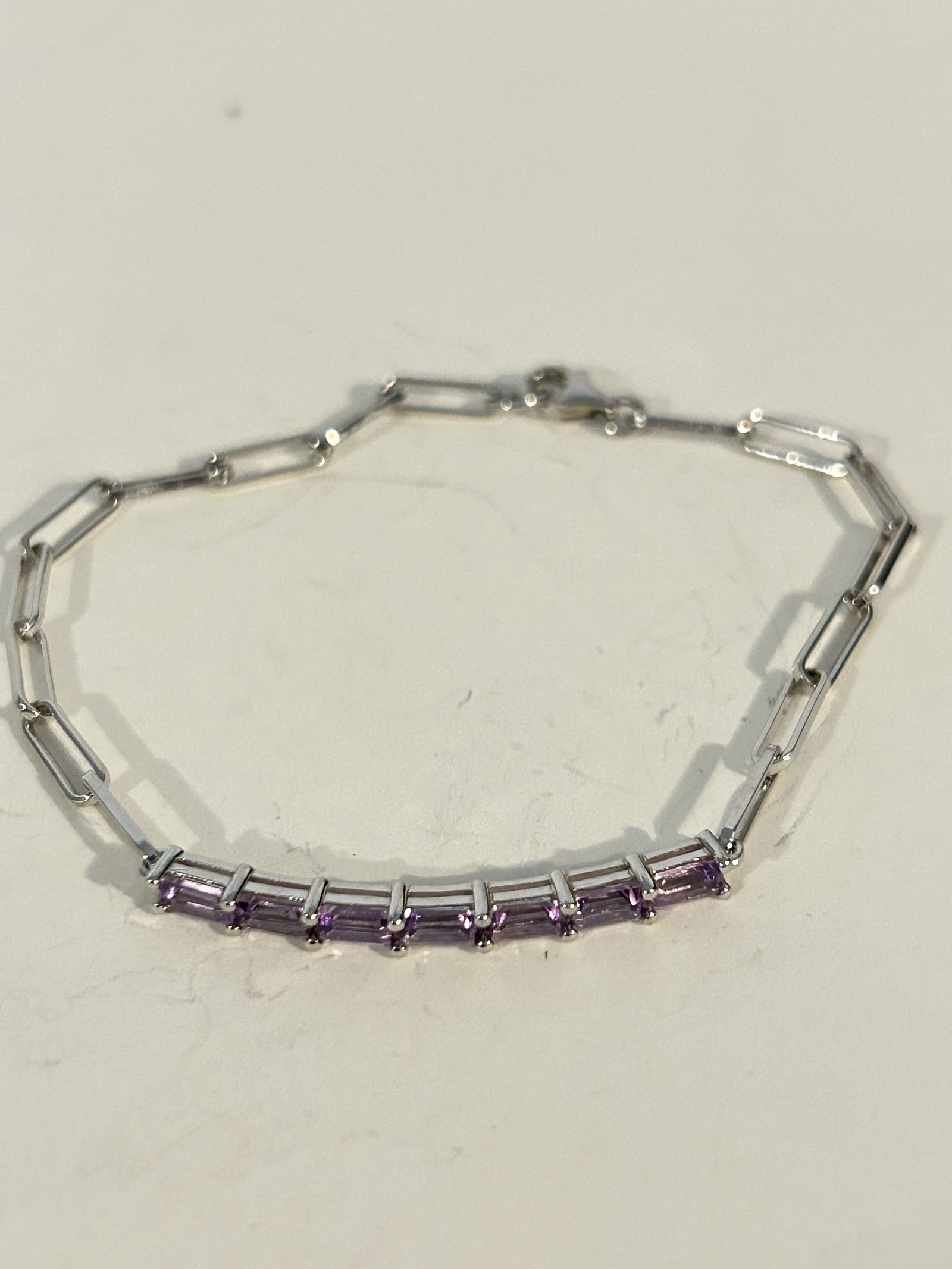 Vintage Sterling Silver Amethyst Bracelet 7.5" (1 of 4)