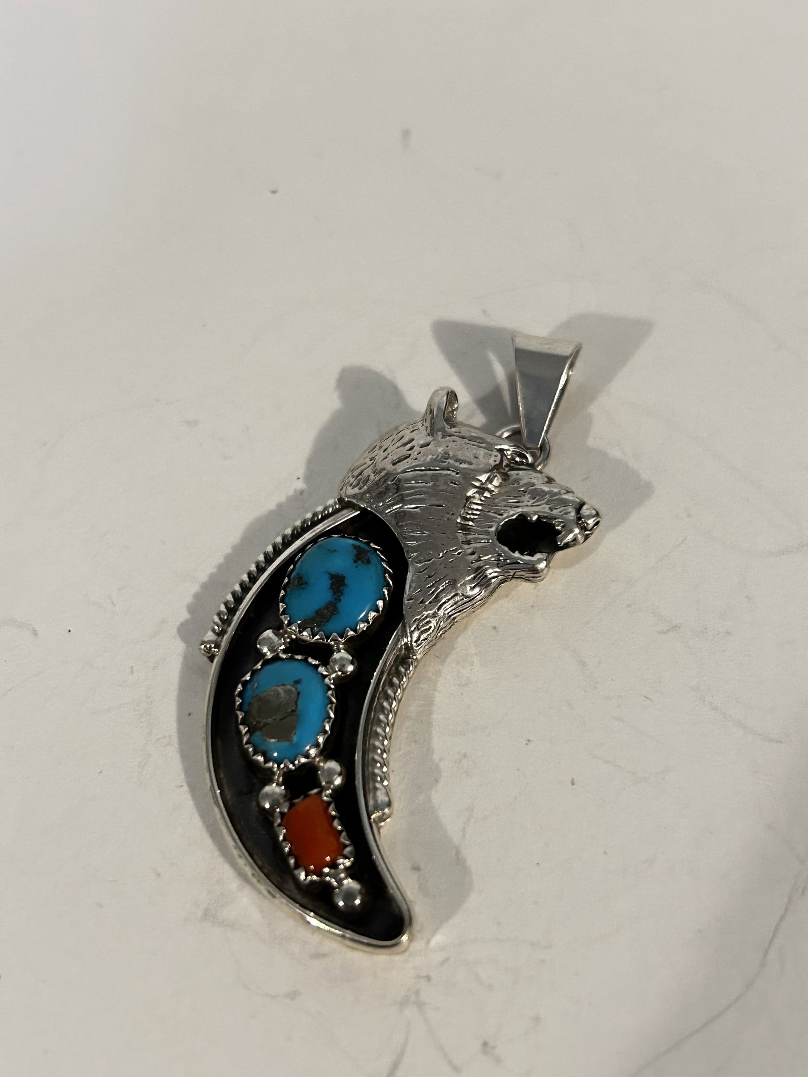Vintage RB Running Bear Sterling Silver Turquoise Navajo Pendant (1 of 5)