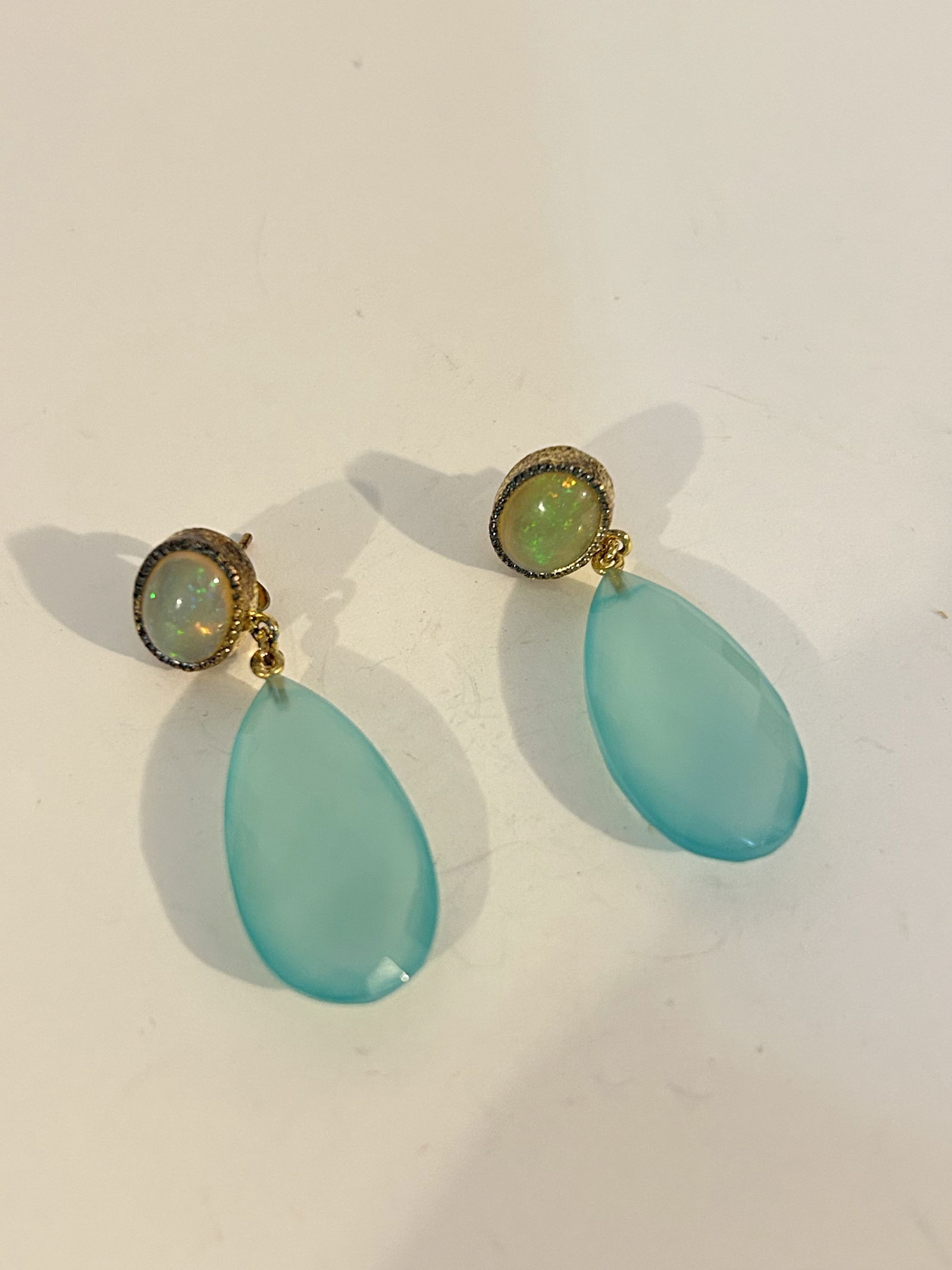Vintage Sterling Silver opal & green gemstone Earrings (1 of 5)