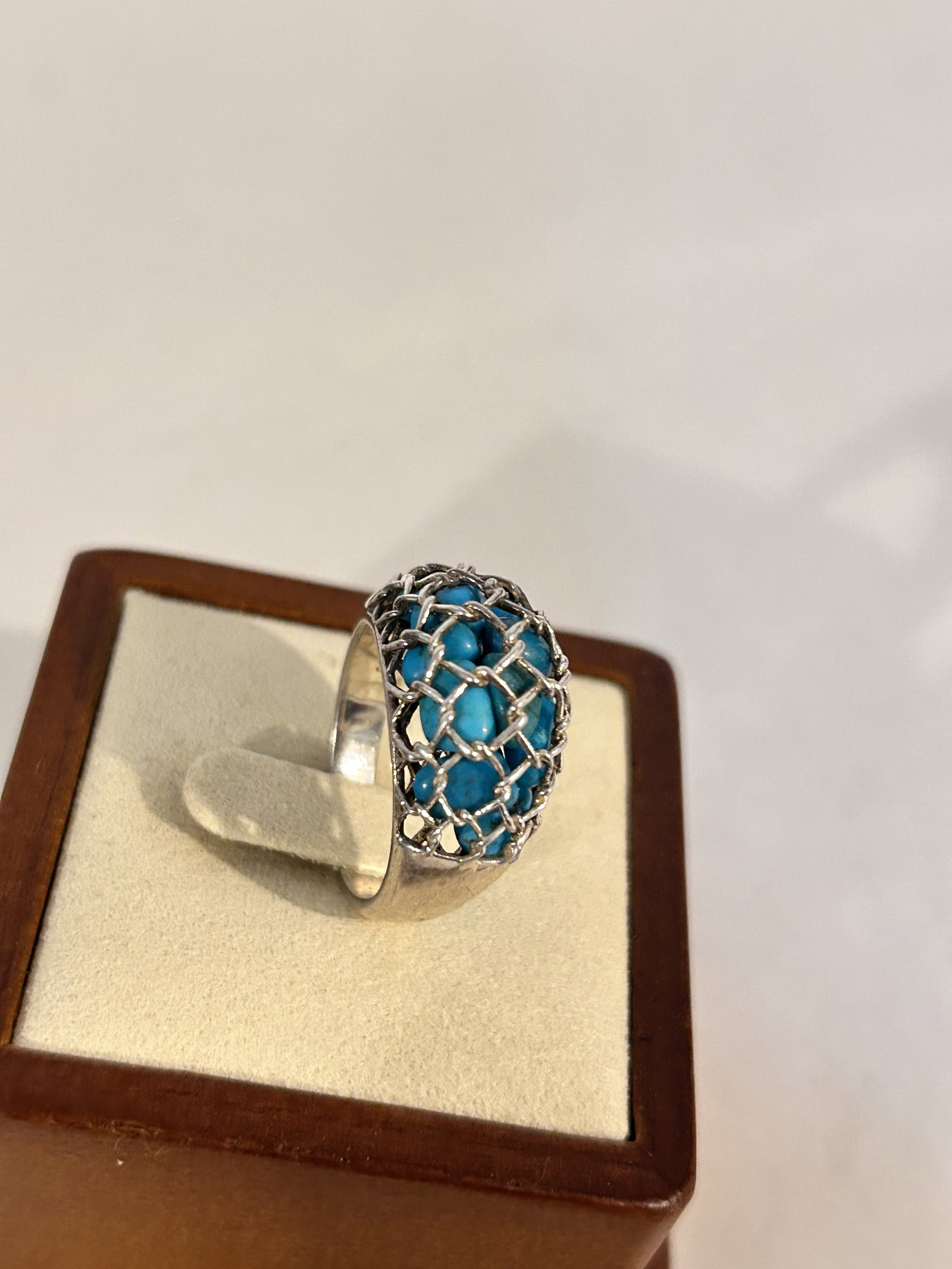 Vintage Sterling Silver Turquoise filigree Ring sz 8 (1 of 5)
