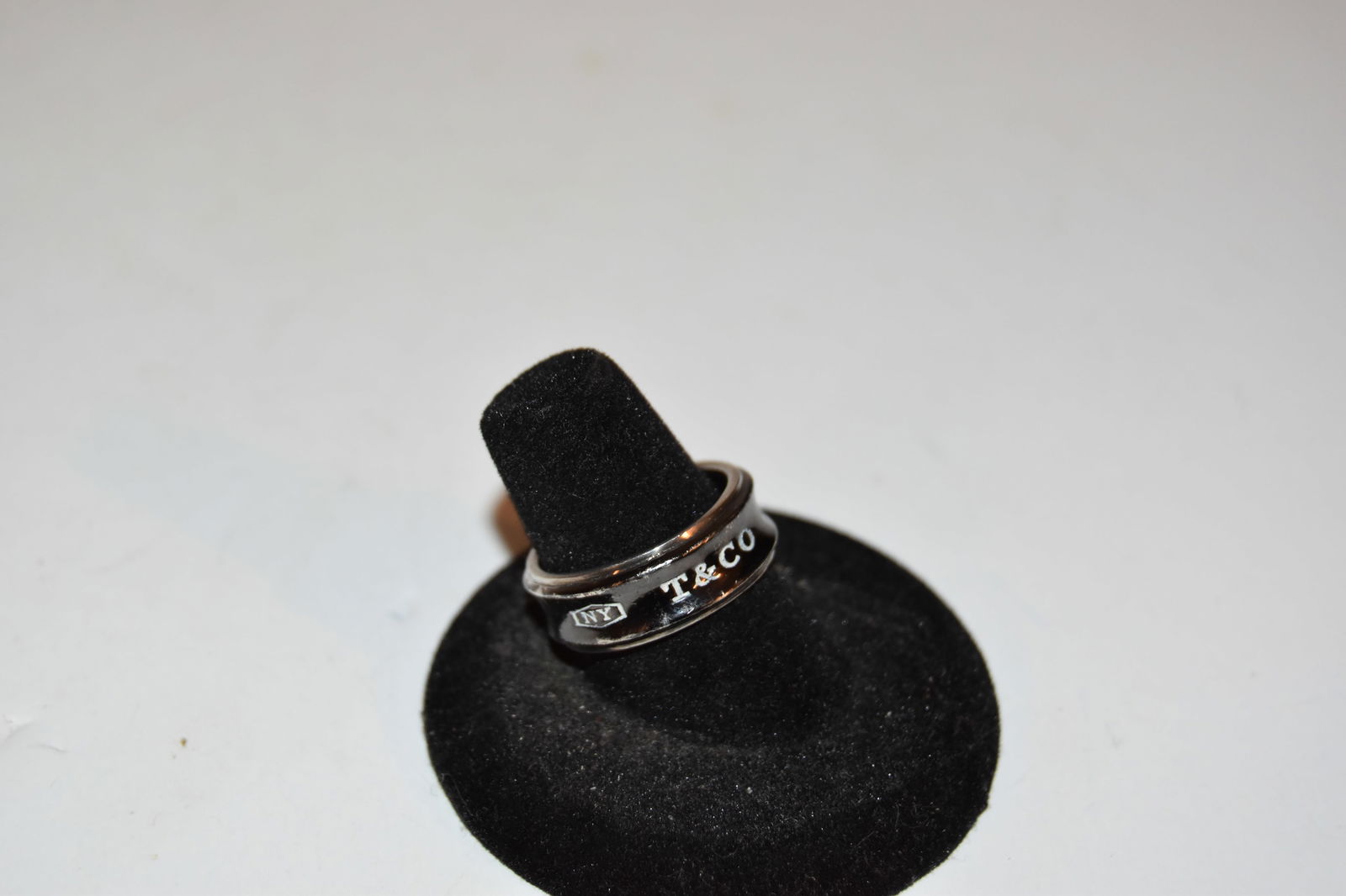 Tiffany & Co Sterling Silver & Black Titanium 1837 Wide Ring Size 8 shows wear (1 of 4)