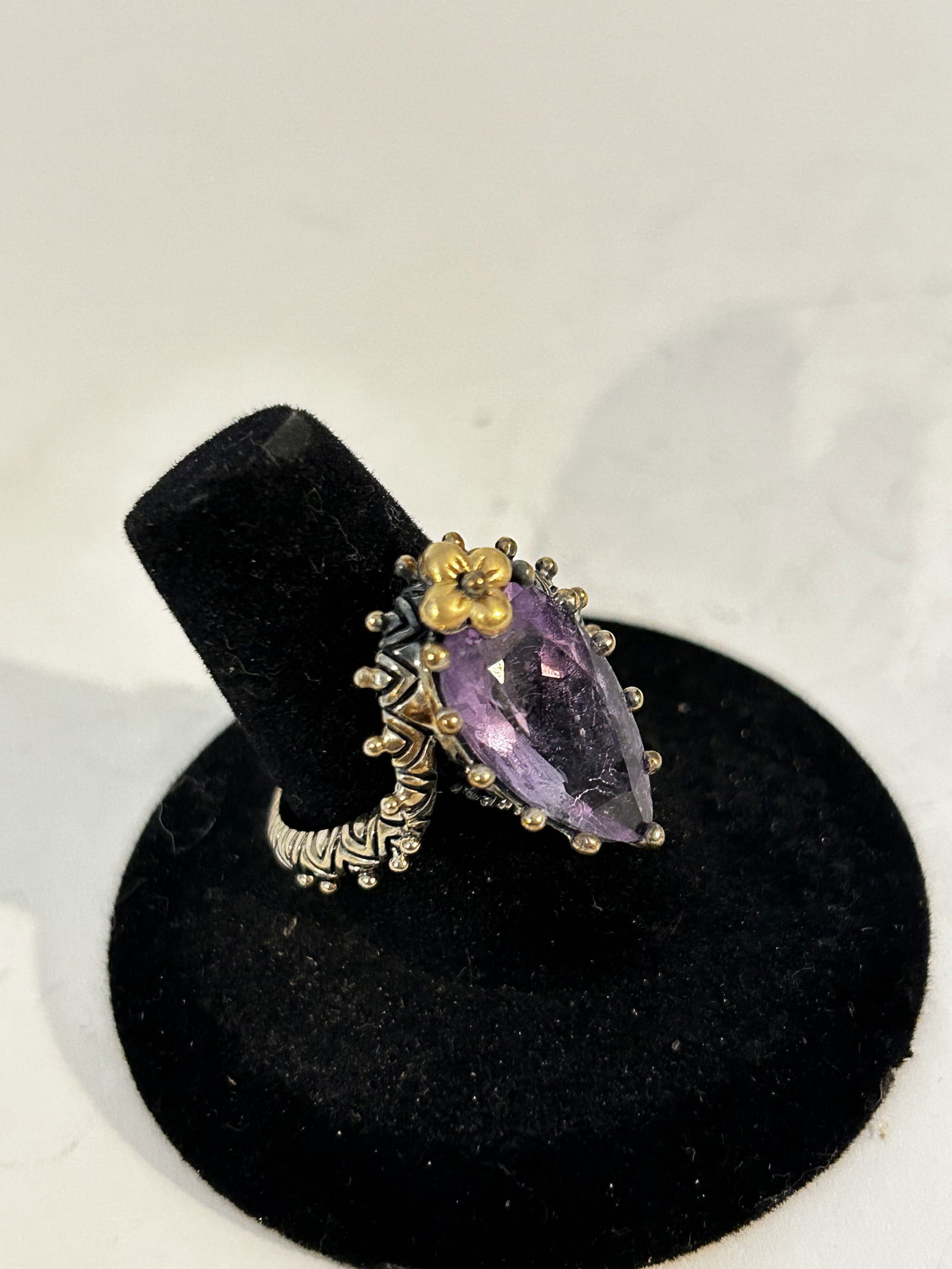 Barbara Bixby Sterling Silver 18K Gold Oval Amethyst floral Ring sz 8 (1 of 6)