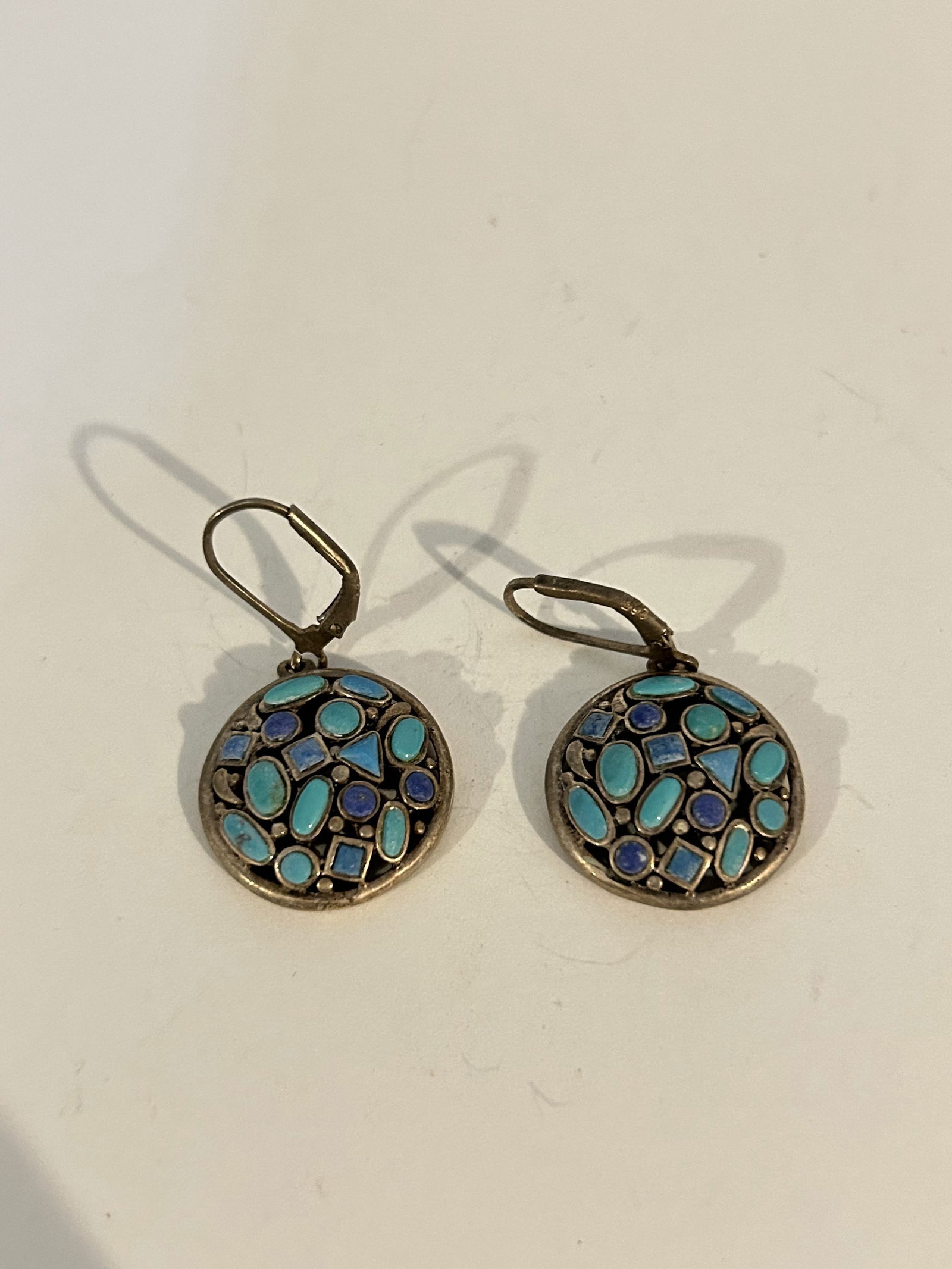 Vintage CFJ Dangle Drop Earrings 925 Sterling Silver Multi Gem Turquoise (1 of 5)