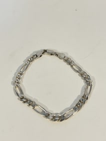 925 Sterling Silver Italy Figaro Link Bracelet 7"