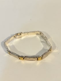 Vintage Sterling Silver italy two tone Bracelet 8" signed M