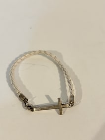 Vintage Sterling Silver leather cross Bracelet 7"