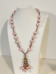 Vintage pink plastic old beaded Necklace 25"