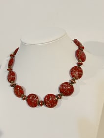 Vintage murano flate bead glass Necklace 15"