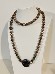 Designer Heidi Daus Gold-Tone Rhinestone Pearl Enamel Pendant Necklace 42"