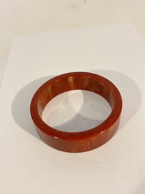 Vintage Marbled Cherry Red Chunky Bakelite Bangle Bracelet 8"
