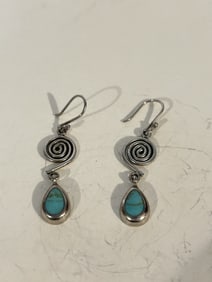 Vintage Sterling Silver 925 ATI Earrings Turquoise Mexico
