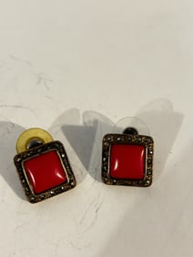 Vintage Sterling Silver jasper marcasite Earrings