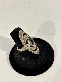 Vintage sterling silver marcasite Amethyst ring sz 8