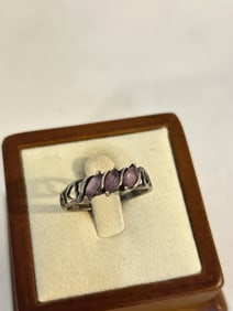 Vintage Sterling Silver Amethyst heart Ring sz 10