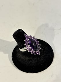 Vintage sterling silver Amethyst gemstone india ring sz 9