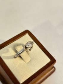 Genuine Pandora Sterling Silver & 14k Gold Halo Ring S925 ALE sz 9