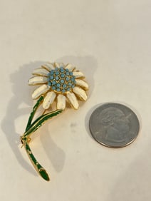 Rare Vintage Signed Weiss Enamel Flower Brooch Pin 2 1/2"