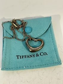 Authentic Tiffany & Co Elsa Peretti Open Heart Pendant Necklace sz 16"