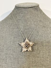 Vintage Sterling Silver flower pendant  Necklace 17"