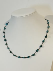 Vintage Sterling Silver Turquoise beaded Necklace 20"