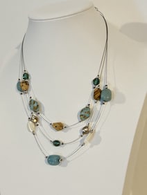 Vintage Sterling Silver murano glass Necklace 16"