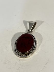 Vintage Sterling Silver jasper gemstone Pendant