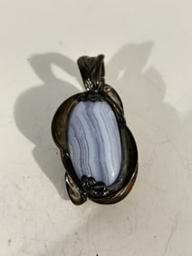 Rare Carolyn Pollack 925 Sterling Silver Agate Pendant
