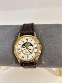 Vintage CITIZEN Astro Fantasy Moon Sign Date Mens 34mm Quartz Watch Gold tone  Leather works great