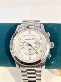 Michael Kors MK8086 Chronograph Silver Stainless Steel Casual Dress Men's Watch working