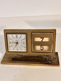 seth thomas brass alarm date clock vintage