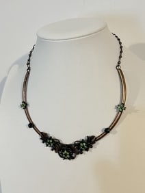 Vintage green rhinestone Necklace choker 12"