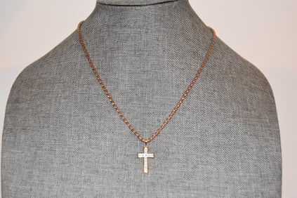 Vintage Sterling Silver Vermeal cross pendant Necklace 19"