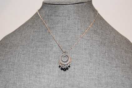 judith ripka sterling silver onyx pendant italy necklace 15"