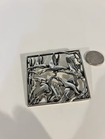 Vintage ducks silver tone Brooch 2 1/4" 2 1/4"
