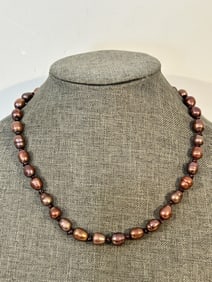 Vintage Brown Borouque Pearl Sterling Silver Necklace 18"