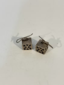 Vintage Sterling Silver square filigree Earrings